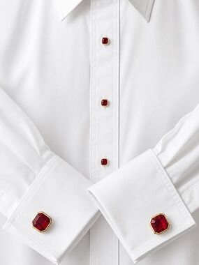 Vintage Anson Pat Pending Red Crystal Cufflinks & Brass Tuxedo Stud Set